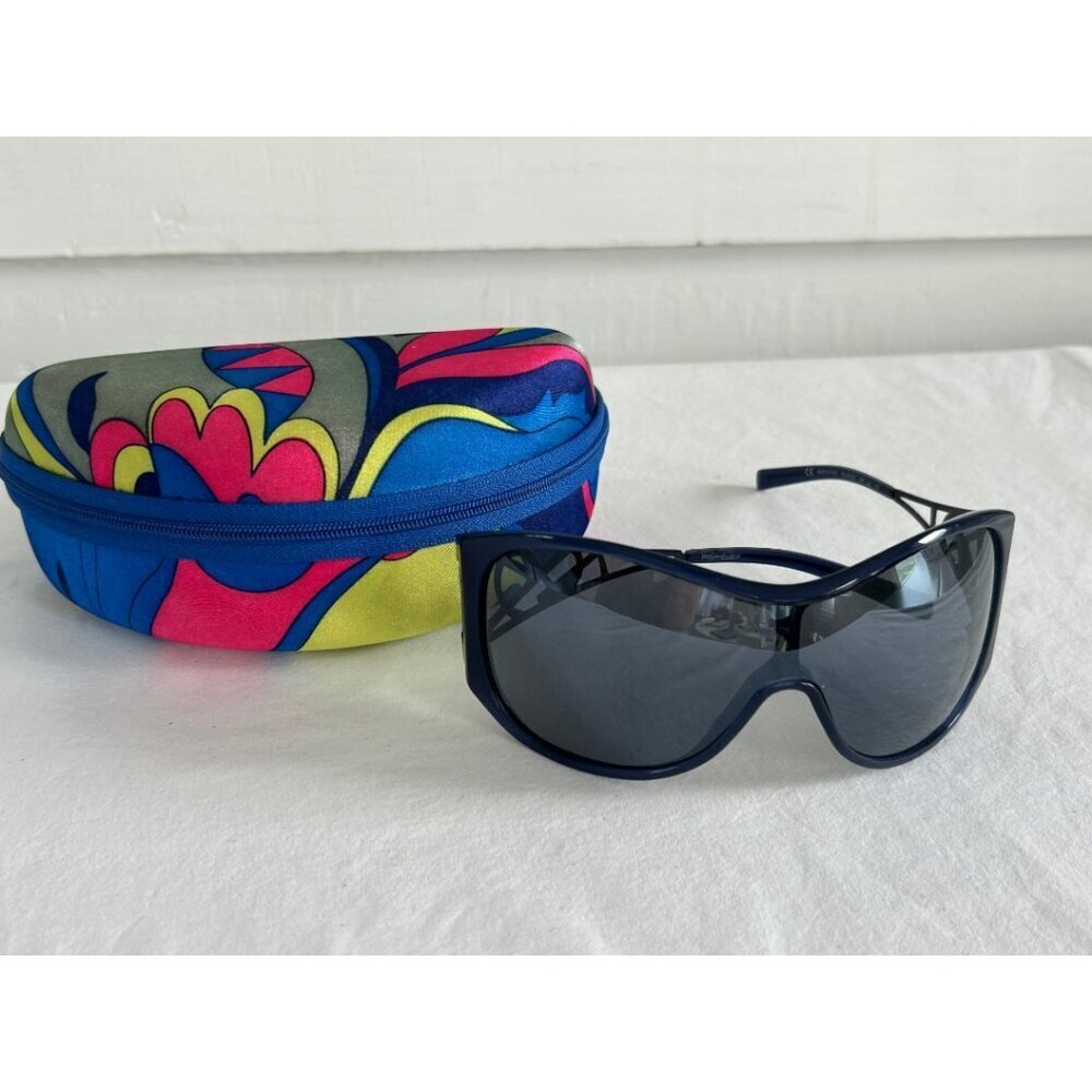 YSL 6107/S Shield Sunglasses Navy Blue Italy Made w/ Crystal Temples
